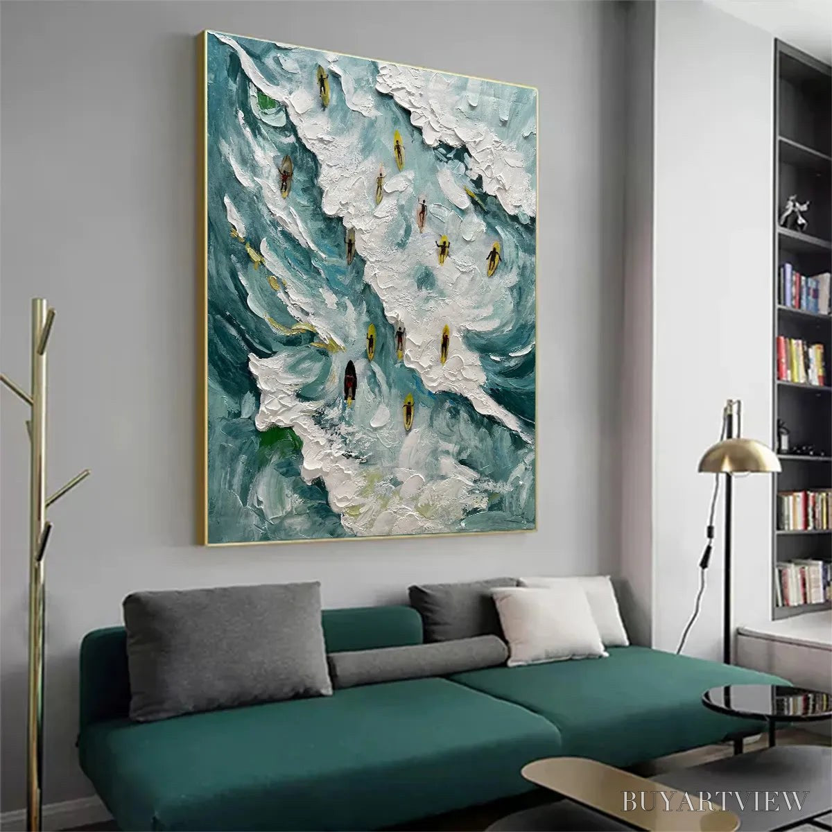 BUYARTVIEW Catching the Wave – Ocean Surfers Impasto Oil Painting on Canvas - image 4