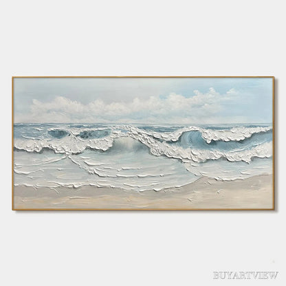 BUYARTVIEW Coastal Serenity – Textured Ocean Waves Seascape Oil Painting - image 1