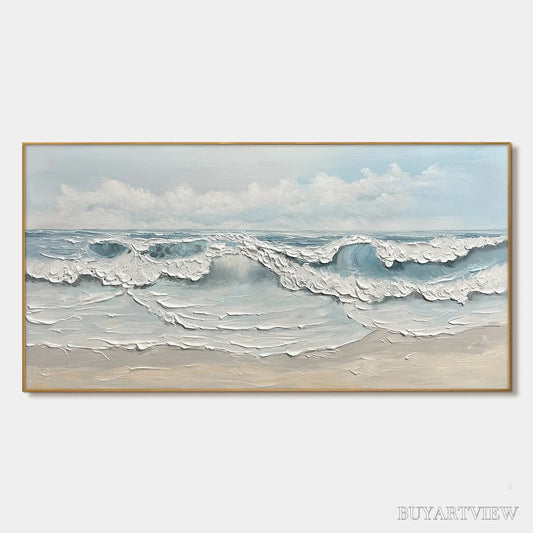 BUYARTVIEW Coastal Serenity – Textured Ocean Waves Seascape Oil Painting - image 1