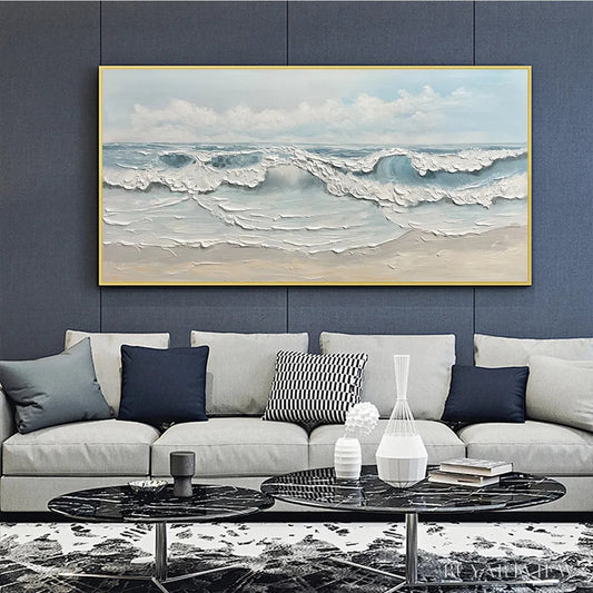 BUYARTVIEW Coastal Serenity – Textured Ocean Waves Seascape Oil Painting - image 2