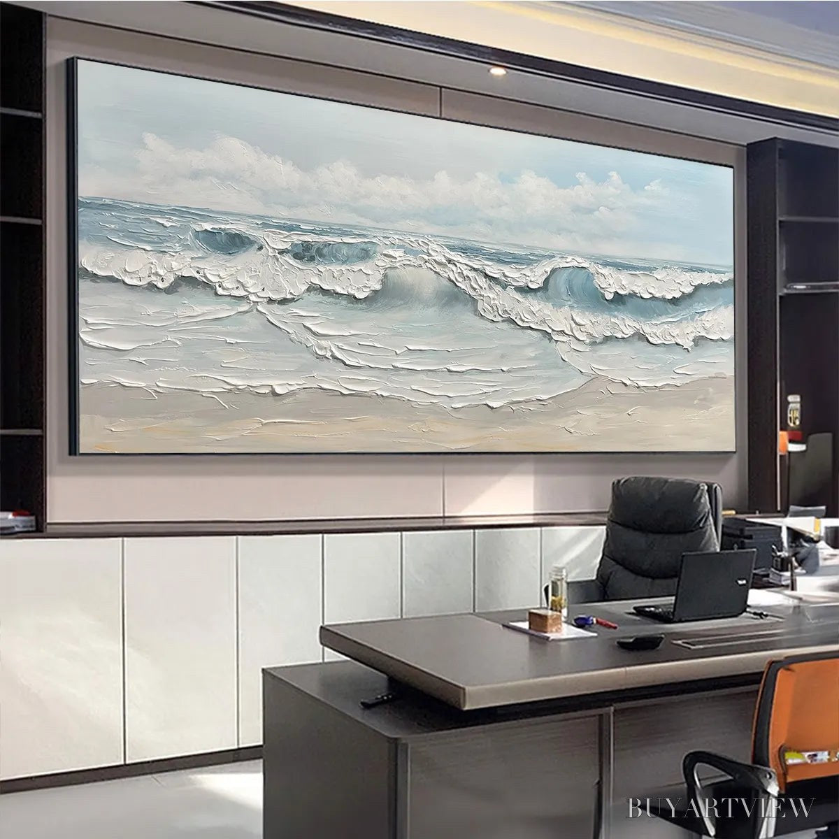 BUYARTVIEW Coastal Serenity – Textured Ocean Waves Seascape Oil Painting - image 4
