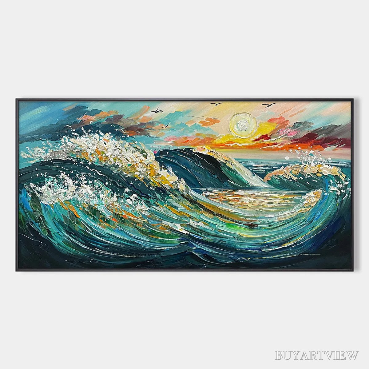 BUYARTVIEW Oceanic Pulse – Hand-Textured Seascape Oil Painting with Gold Leaf Accents - image 1