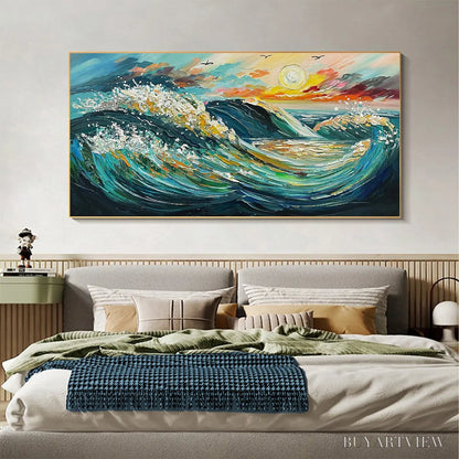 BUYARTVIEW Oceanic Pulse – Hand-Textured Seascape Oil Painting with Gold Leaf Accents - image 2