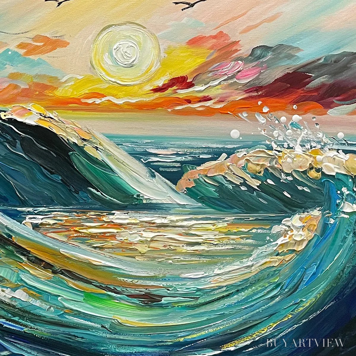 BUYARTVIEW Oceanic Pulse – Hand-Textured Seascape Oil Painting with Gold Leaf Accents - image 3