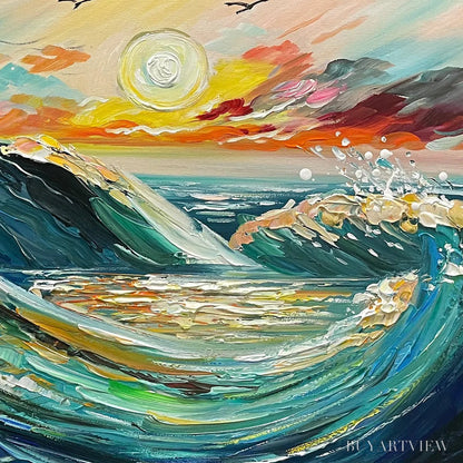 BUYARTVIEW Oceanic Pulse – Hand-Textured Seascape Oil Painting with Gold Leaf Accents - image 3