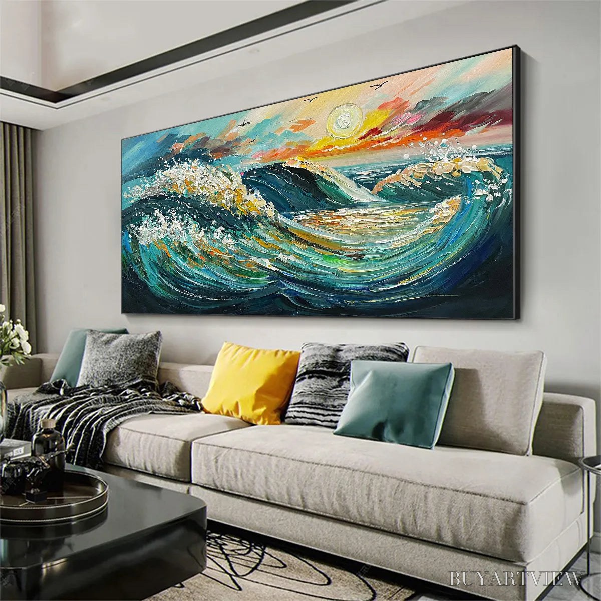 BUYARTVIEW Oceanic Pulse – Hand-Textured Seascape Oil Painting with Gold Leaf Accents - image 4