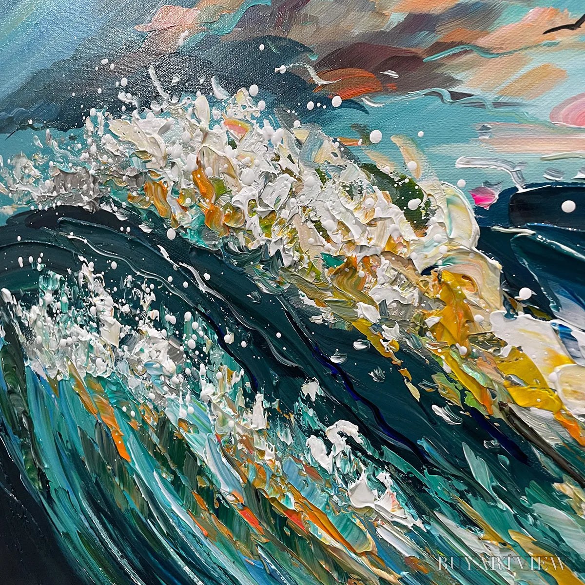 BUYARTVIEW Oceanic Pulse – Hand-Textured Seascape Oil Painting with Gold Leaf Accents - image 5