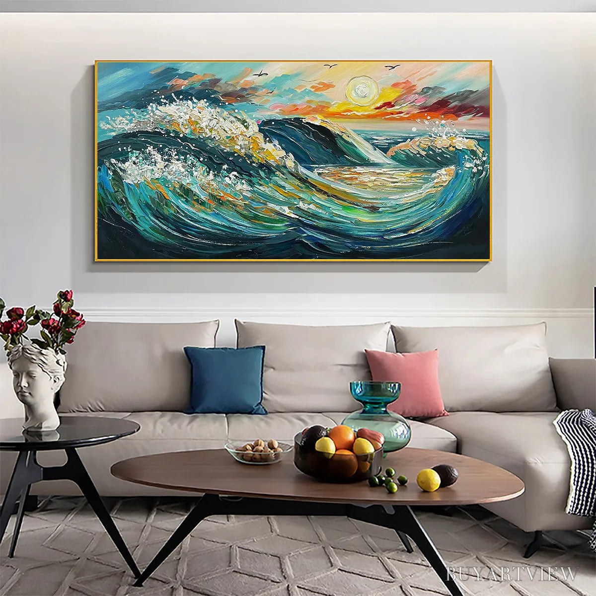 BUYARTVIEW Oceanic Pulse – Hand-Textured Seascape Oil Painting with Gold Leaf Accents - image 6