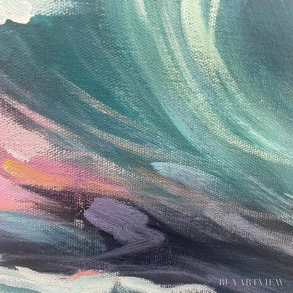 BUYARTVIEW Ocean'S Embrace – Panoramic Ocean Sunset Painting in Teal and Orange - image 3