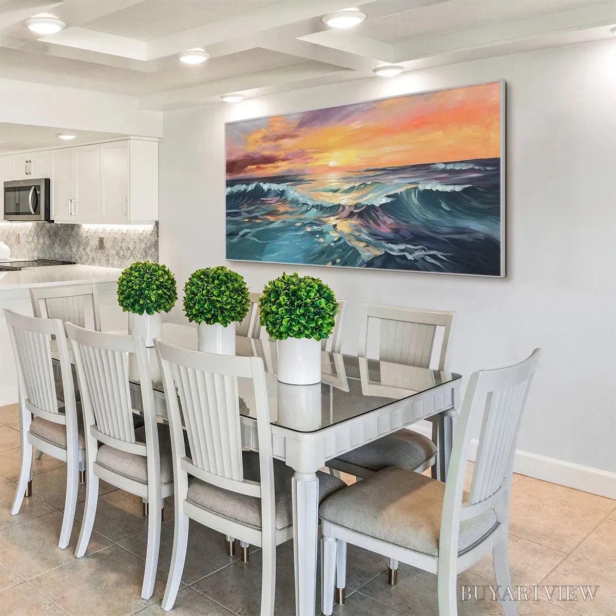 BUYARTVIEW Ocean'S Embrace – Panoramic Ocean Sunset Painting in Teal and Orange - image 4
