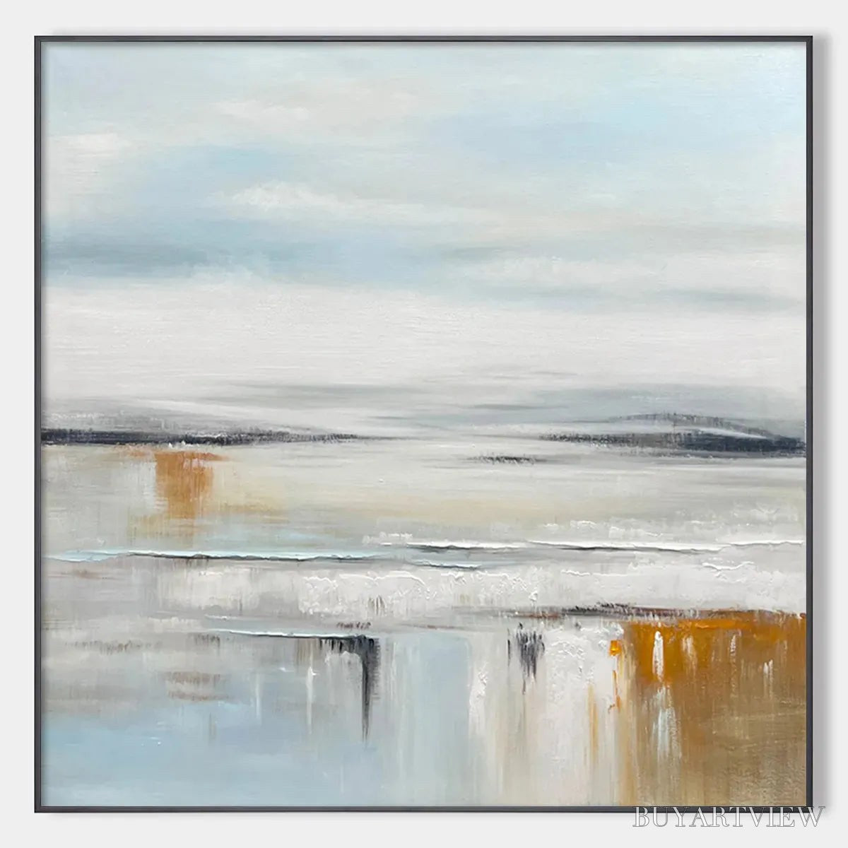 BUYARTVIEW Coastal Serenity – Abstract Coastal Landscape Painting in Soft Blues and Neutrals - image 1