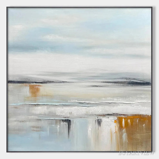 BUYARTVIEW Coastal Serenity – Abstract Coastal Landscape Painting in Soft Blues and Neutrals - image 1