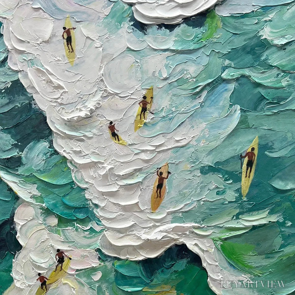 BUYARTVIEW Catching the Wave – Textured Surfers Ocean Scene Oil Painting - image 3