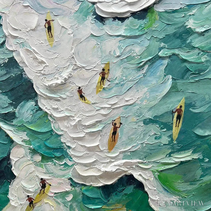 BUYARTVIEW Catching the Wave – Textured Surfers Ocean Scene Oil Painting - image 3