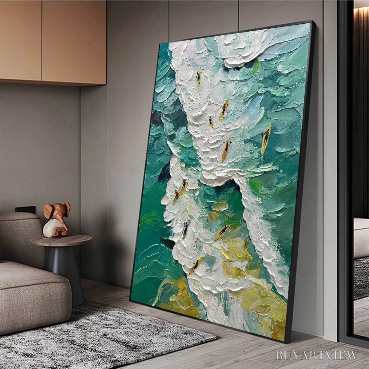 BUYARTVIEW Catching the Wave – Textured Surfers Ocean Scene Oil Painting - image 4