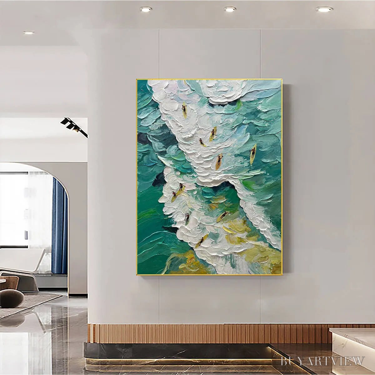 BUYARTVIEW Catching the Wave – Textured Surfers Ocean Scene Oil Painting - image 6