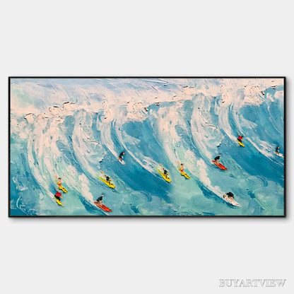 BUYARTVIEW Wave Riders – Ocean Painting of Surfers in Motion - image 1