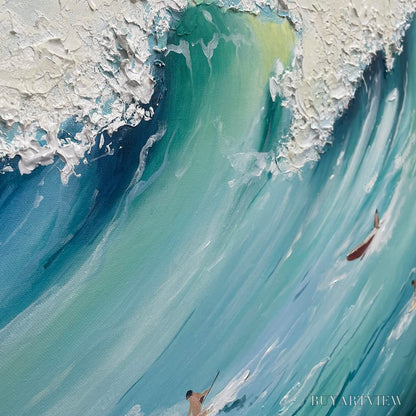 BUYARTVIEW Epic Ride – Panoramic Ocean Painting of Surfers on a Majestic Wave - image 6