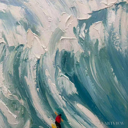 BUYARTVIEW Catching the Wave – Vertical Ocean Painting of Surfers Riding a Wave - image 3