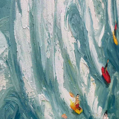 BUYARTVIEW Catching the Wave – Vertical Ocean Painting of Surfers Riding a Wave - image 6