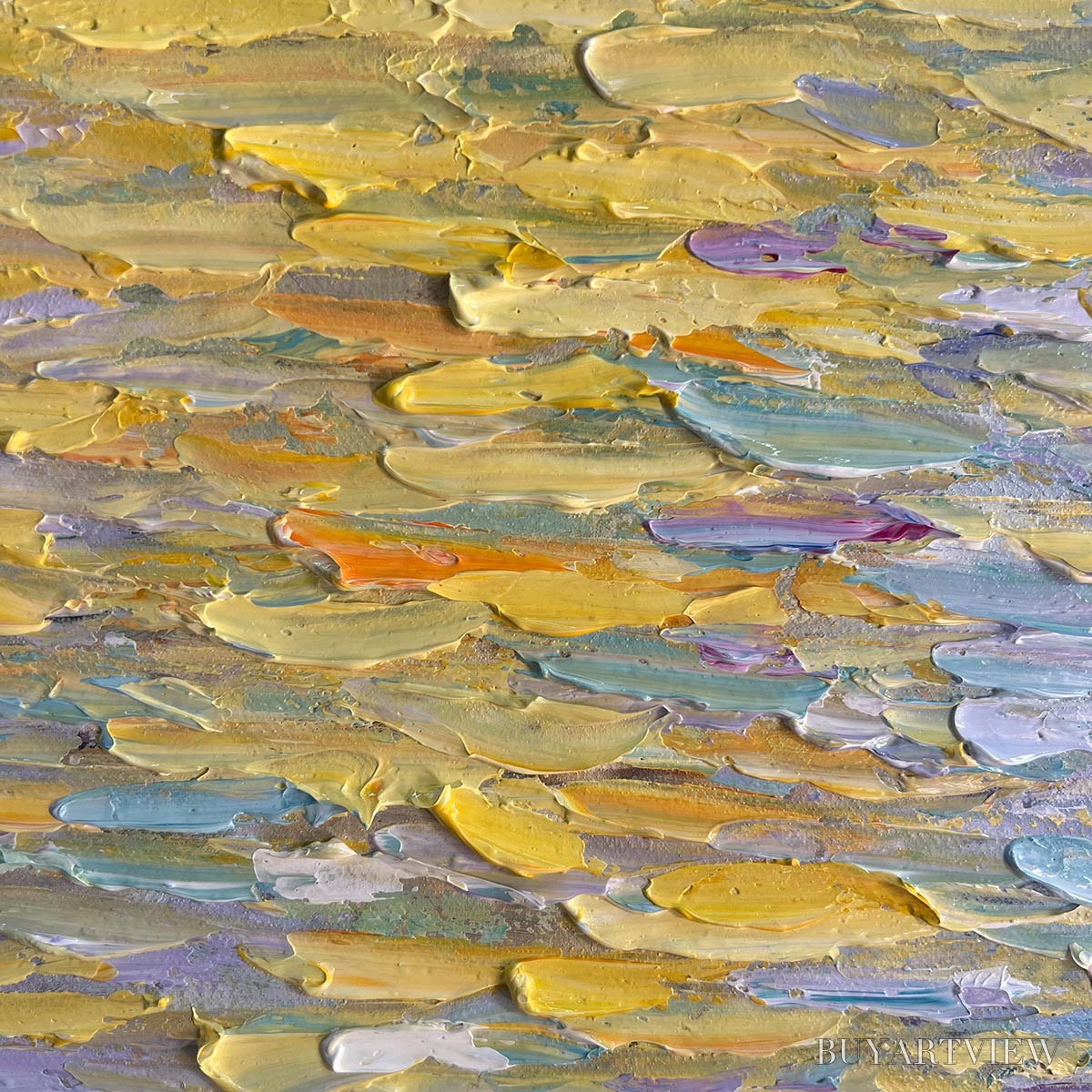 BUYARTVIEW Golden Sunset Over Water – Square Textured Seascape Painting, Palette Knife Ocean Sunset, Blue, Living… - image 5