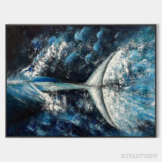 BUYARTVIEW Whale'S Grace – Textured Whale Tail Painting, Ocean Animal Art, Blue, Living Room, Bedroom, Office - image 1