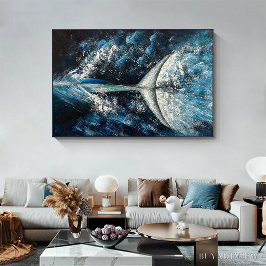 BUYARTVIEW Whale'S Grace – Textured Whale Tail Painting, Ocean Animal Art, Blue, Living Room, Bedroom, Office - image 2