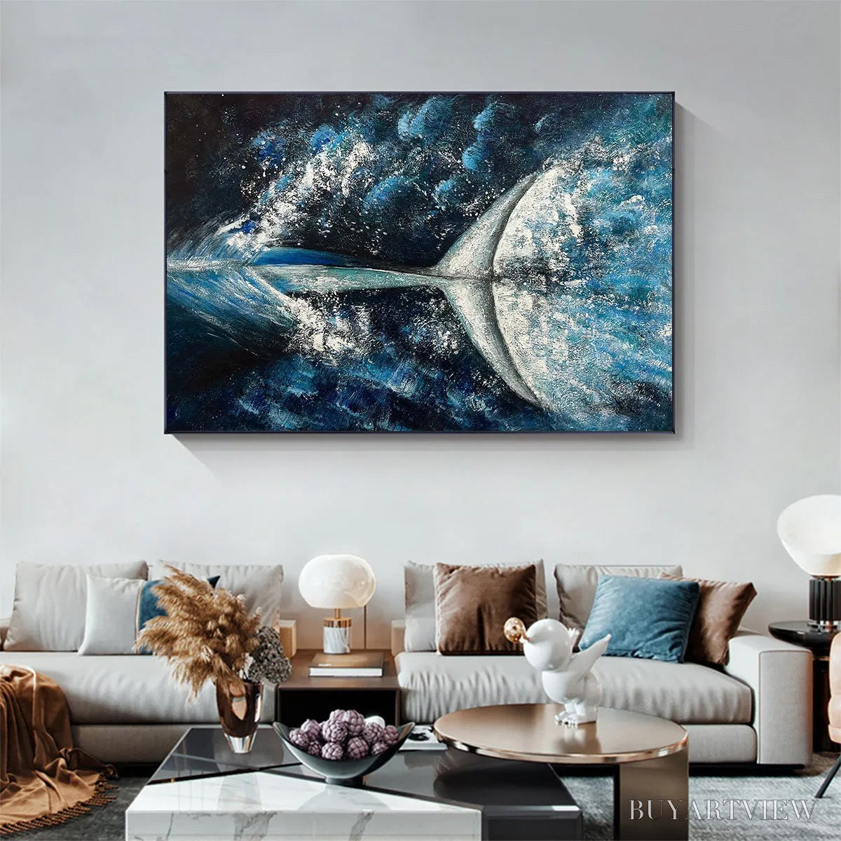 BUYARTVIEW Whale'S Grace – Textured Whale Tail Painting, Ocean Animal Art, Blue, Living Room, Bedroom, Office - image 2