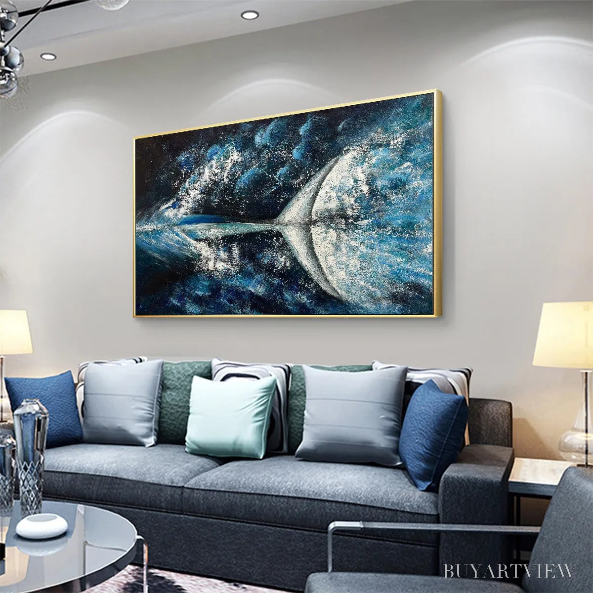 BUYARTVIEW Whale'S Grace – Textured Whale Tail Painting, Ocean Animal Art, Blue, Living Room, Bedroom, Office - image 4