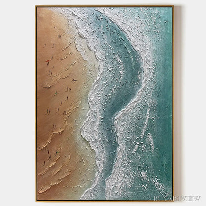 BUYARTVIEW Coastal Serenity – Textured Beach Painting, Ocean View, Beige, Blue, Living Room, Bedroom - image 1