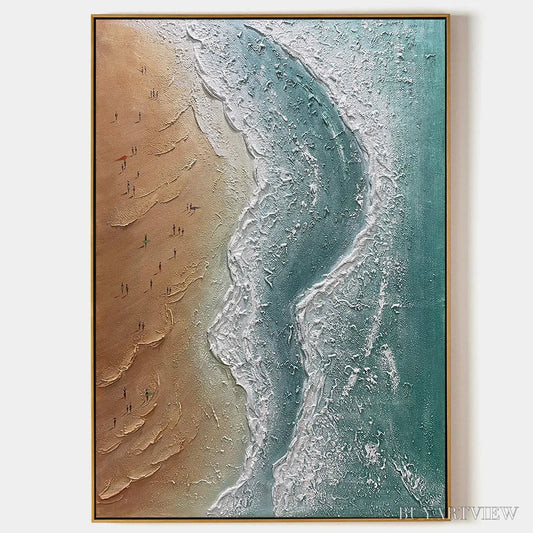 BUYARTVIEW Coastal Serenity – Textured Beach Painting, Ocean View, Beige, Blue, Living Room, Bedroom - image 1