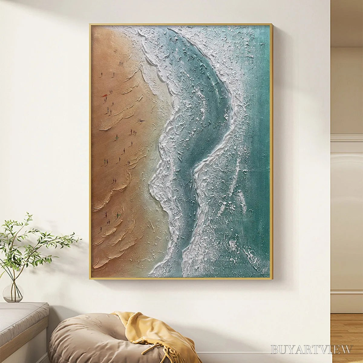 BUYARTVIEW Coastal Serenity – Textured Beach Painting, Ocean View, Beige, Blue, Living Room, Bedroom - image 2