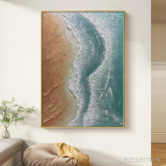 BUYARTVIEW Coastal Serenity – Textured Beach Painting, Ocean View, Beige, Blue, Living Room, Bedroom - image 2