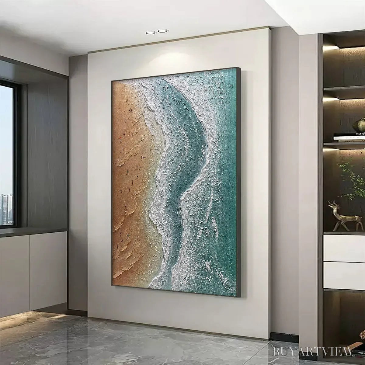 BUYARTVIEW Coastal Serenity – Textured Beach Painting, Ocean View, Beige, Blue, Living Room, Bedroom - image 4
