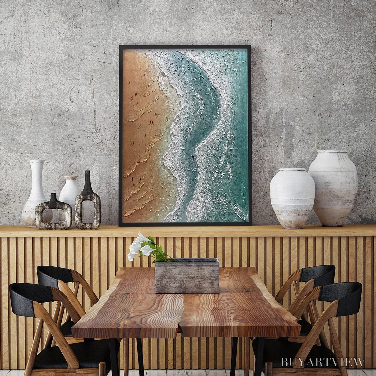 BUYARTVIEW Coastal Serenity – Textured Beach Painting, Ocean View, Beige, Blue, Living Room, Bedroom - image 5