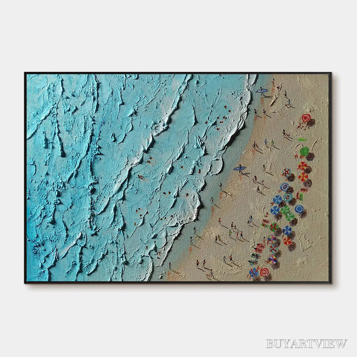 BUYARTVIEW Aerial Vista – Impasto Beach Scene Oil Painting - image 1