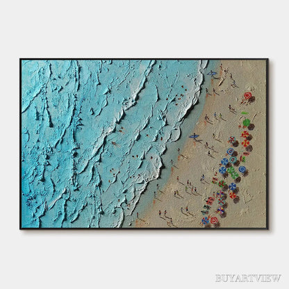 BUYARTVIEW Aerial Vista – Impasto Beach Scene Oil Painting - image 1