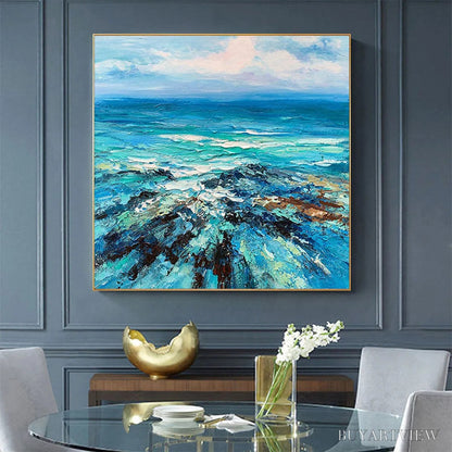 BUYARTVIEW Azure Depths – Impasto Seascape Oil Painting in Blues and Greens - image 2
