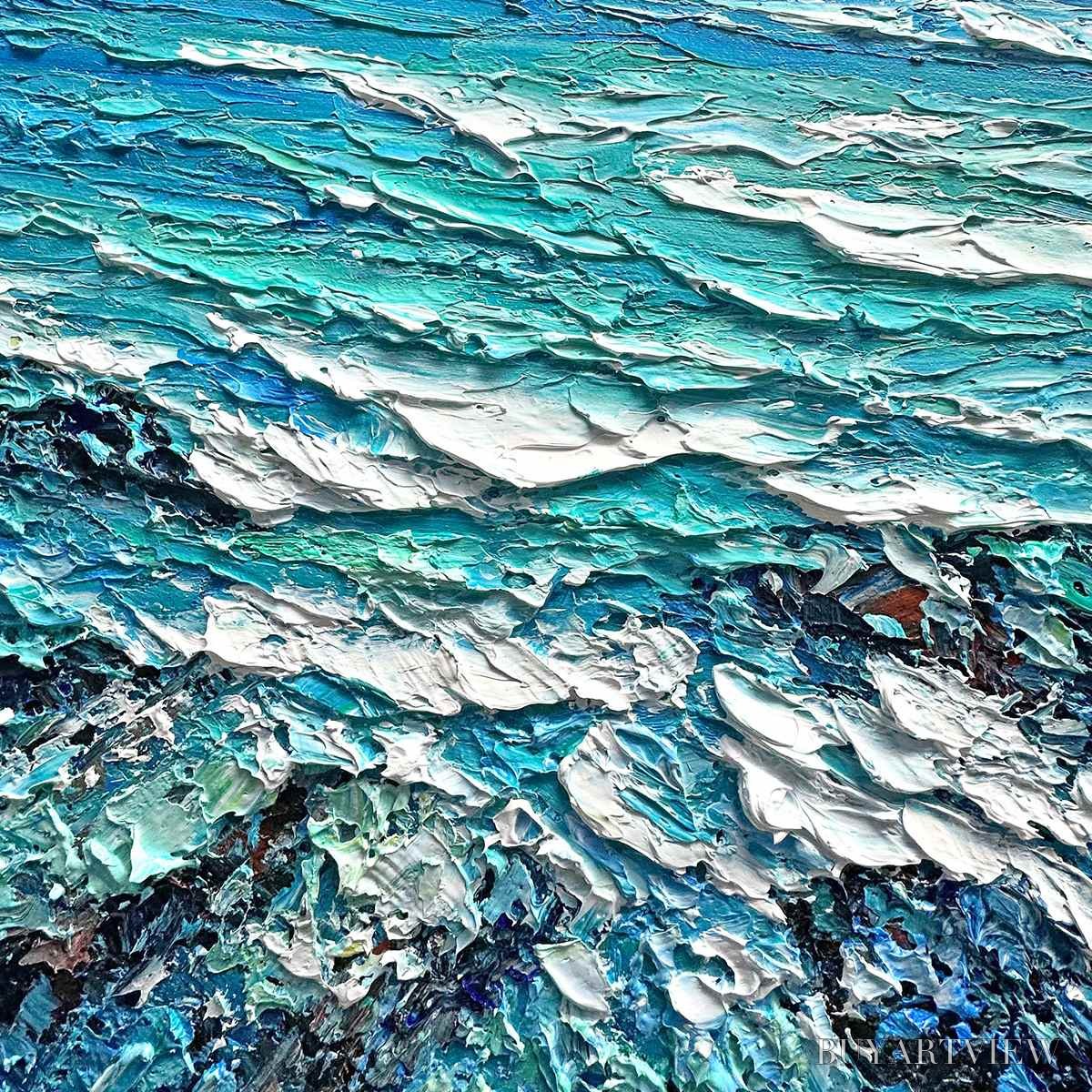 BUYARTVIEW Azure Depths – Impasto Seascape Oil Painting in Blues and Greens - image 3