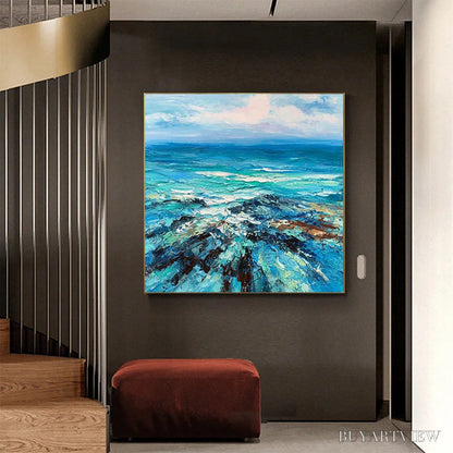 BUYARTVIEW Azure Depths – Impasto Seascape Oil Painting in Blues and Greens - image 4