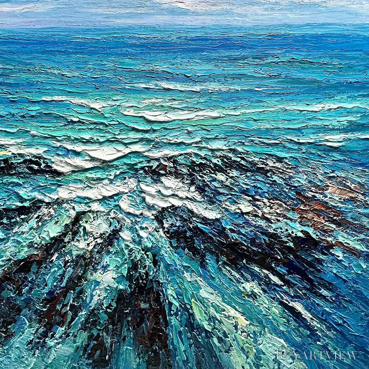 BUYARTVIEW Azure Depths – Impasto Seascape Oil Painting in Blues and Greens - image 6