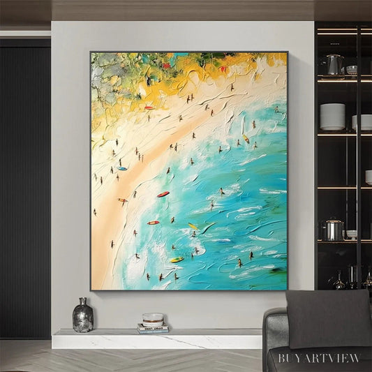 BUYARTVIEW Seaside Reverie – Impasto Beach Scene Oil Painting with Figures - image 2