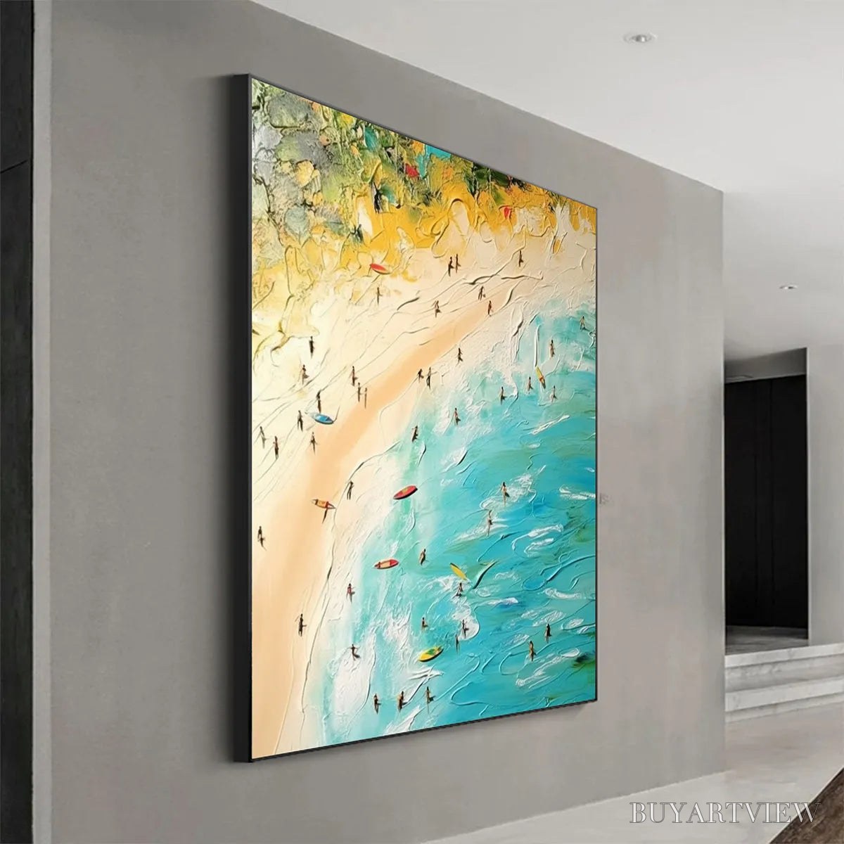BUYARTVIEW Seaside Reverie – Impasto Beach Scene Oil Painting with Figures - image 3
