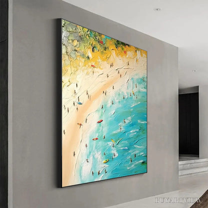 BUYARTVIEW Seaside Reverie – Impasto Beach Scene Oil Painting with Figures - image 3