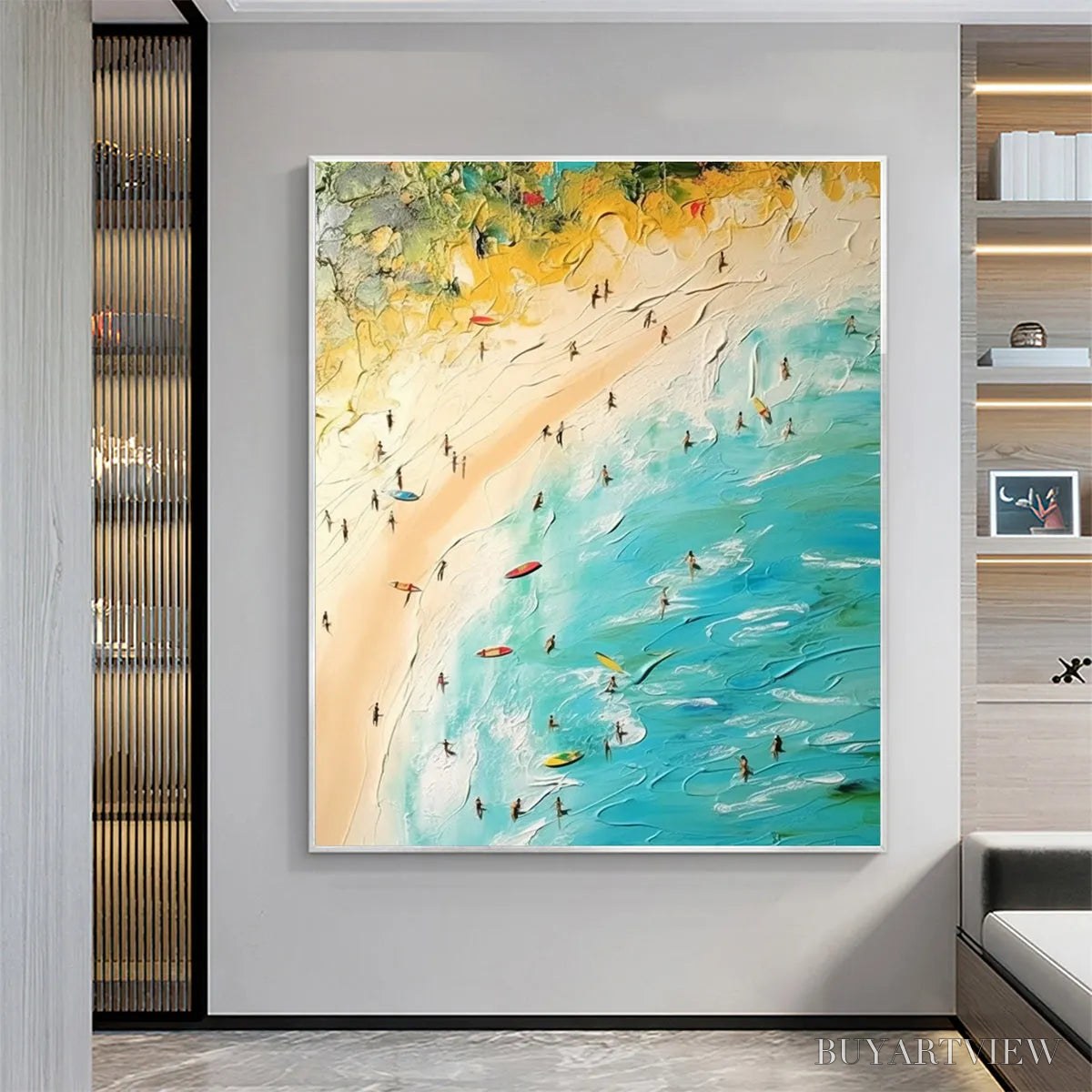 BUYARTVIEW Seaside Reverie – Impasto Beach Scene Oil Painting with Figures - image 4