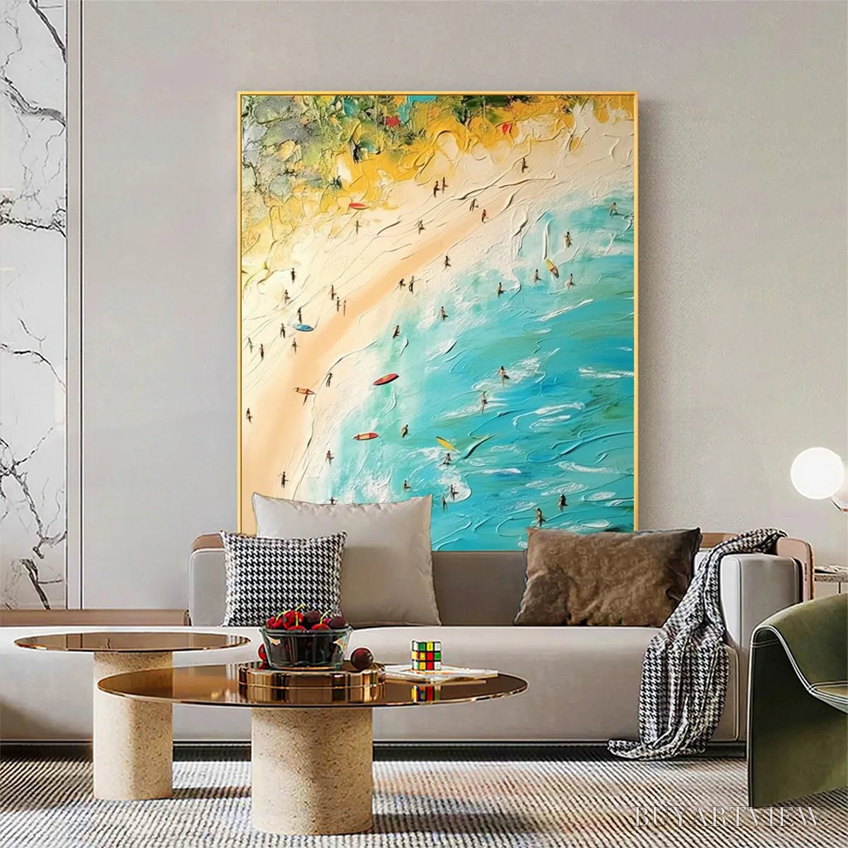 BUYARTVIEW Seaside Reverie – Impasto Beach Scene Oil Painting with Figures - image 5