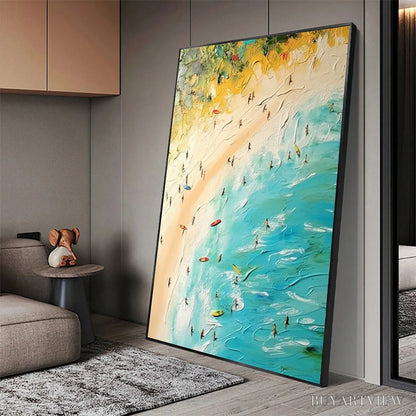 BUYARTVIEW Seaside Reverie – Impasto Beach Scene Oil Painting with Figures - image 6