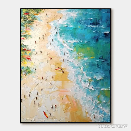BUYARTVIEW Tropical Paradise – Vertical Impasto Beach Scene Oil Painting - image 1
