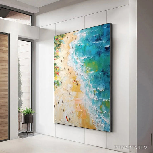 BUYARTVIEW Tropical Paradise – Vertical Impasto Beach Scene Oil Painting - image 2