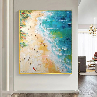 BUYARTVIEW Tropical Paradise – Vertical Impasto Beach Scene Oil Painting - image 3